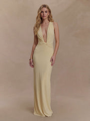 Deep V halter neck maxi dress