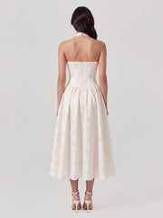 Embossed Jacquard Halter Midi Dress