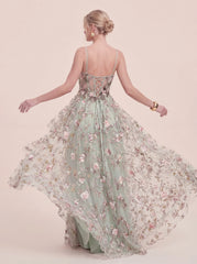 3D Floral Appliqués Strapless Evening Gown