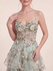 3D Floral Appliqués Strapless Evening Gown