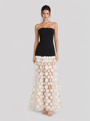 3D Polka Dot Embellished Hem Maxi Dress