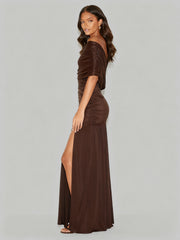 Off Shoulder Maxi Dress With Ruched Detail