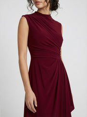 Luxurious High-Neck Ruched Draped Evening Gown