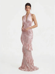 Ammonite-Inspired Spiral-Ruched Maxi Gown