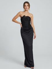 Mesh And Satin Maxi Dress