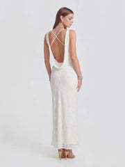 Backless Jacquard Maxi Dress