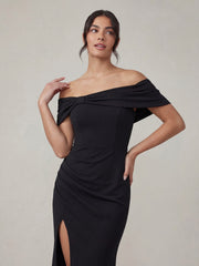 Bardot Bow Detail Maxi Dress With Thigh Split