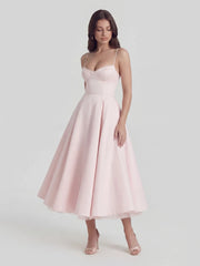 Bustier Stretch Satin Midi Dress