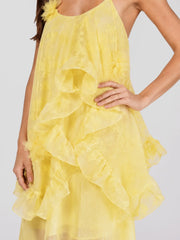 Floral Organza Ruffle Maxi Dress