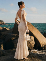 Cap Sleeves Lace Midi Dress with Satin Bow