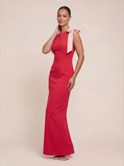 Contrast Bow Detail Woven Maxi Dress