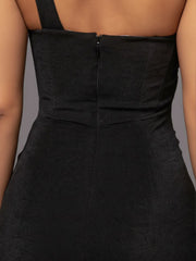 Dramatic One-Shoulder Column Corset Maxi Dress