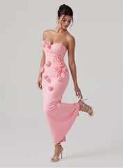 3D Rose Appliqué Strapless Maxi Gown