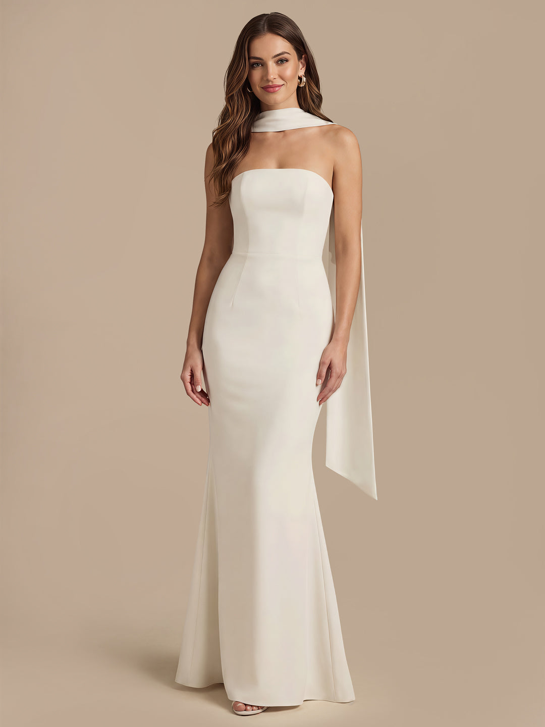 Elegant Scarf-Detail Strapless Georgette Maxi Dress