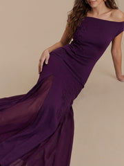 Romantic Embroidery Off Shoulder Knit Gown
