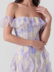 Floral Print Off-Shoulder Maxi Dress with Ruffle Detail