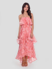 Floral Tiered Ruffle Chiffon Maxi Dress