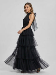 Halter Neck Tiered Tulle Gown