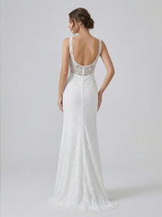 White Lace Sleeveless Mermaid Maxi Dress
