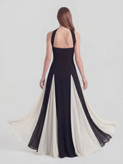 Halter Neck Gown in Bold Contrasting Chiffon
