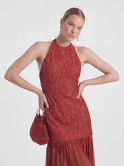 Jacquard & Pleated-Chiffon Mixed-Media Halter Gown