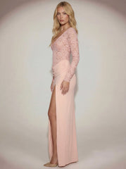Lace Plunge-Neck Maxi Dress