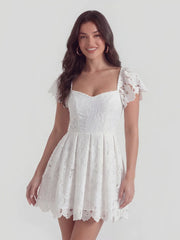 Lace Sweetheart-Neck Mini Dress