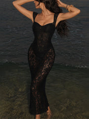 Lace Sweetheart Neck Midi Dress with Tuliped Hemline
