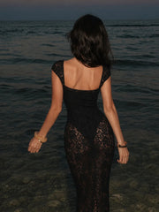 Lace Sweetheart Neck Midi Dress with Tuliped Hemline