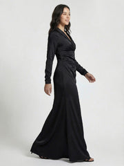 Long Sleeve Taffeta Tuxedo Gown In Black