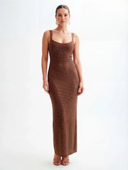 Mesh-Back Maxi Dress with Hot-Fix Detail