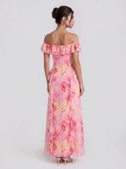 Off-Shoulder Ruffle Trim Maxi Dress