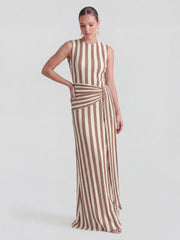 Pinstripe Ribbed Twisted-Knot A-Line Dress