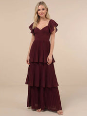 Pleated Flutter Sleeve Maxi Dress