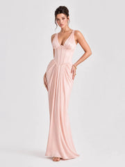 Plunging V-Neck Satin Column Maxi Gown