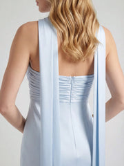 Ribbon Strapless Satin Maxi Dress with Cowl Tie