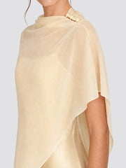Romantic Drape Asymmetric Cape Satin Maxi Dress