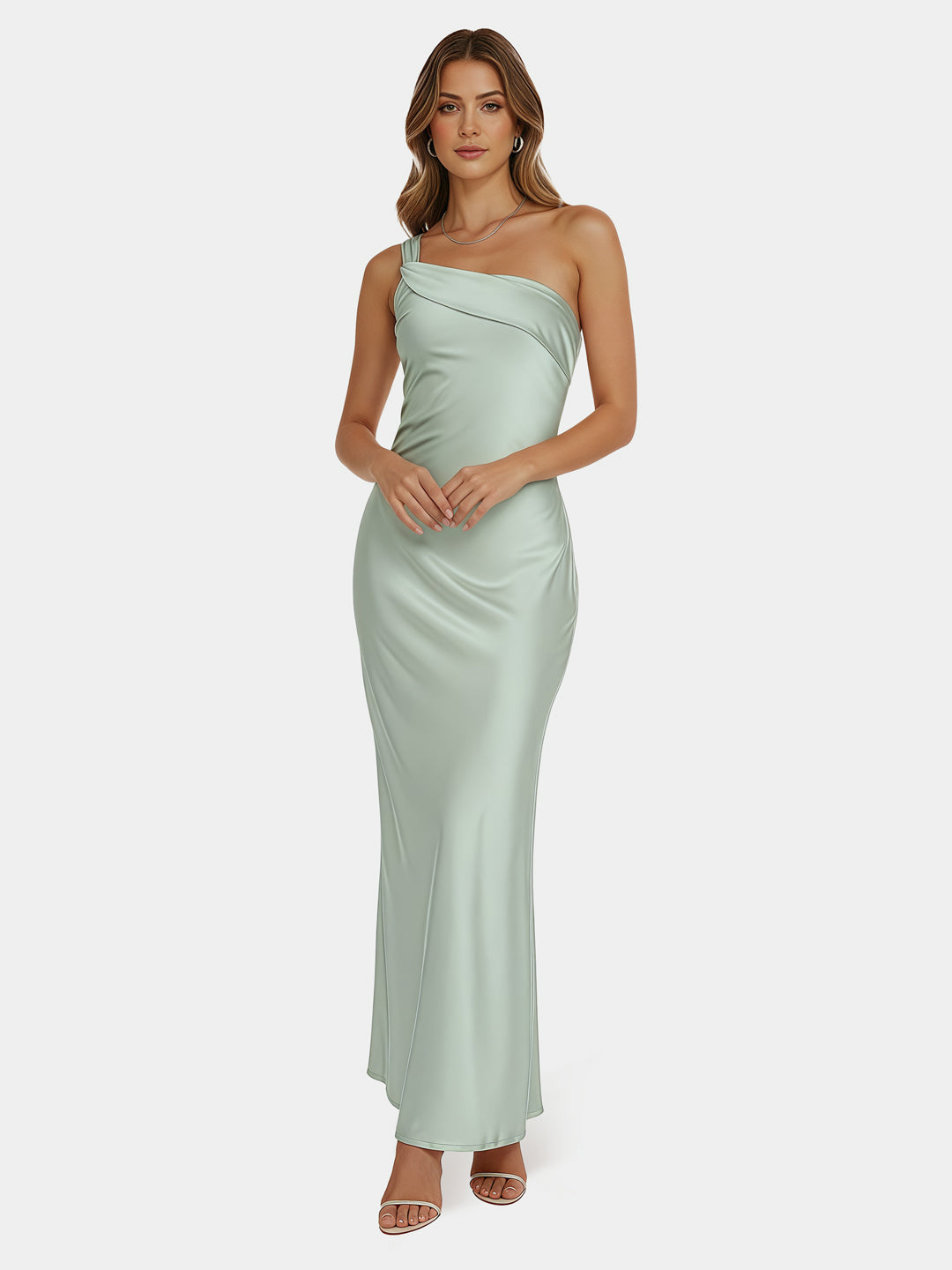 Romantic Tales Satin One Shoulder Maxi Dress