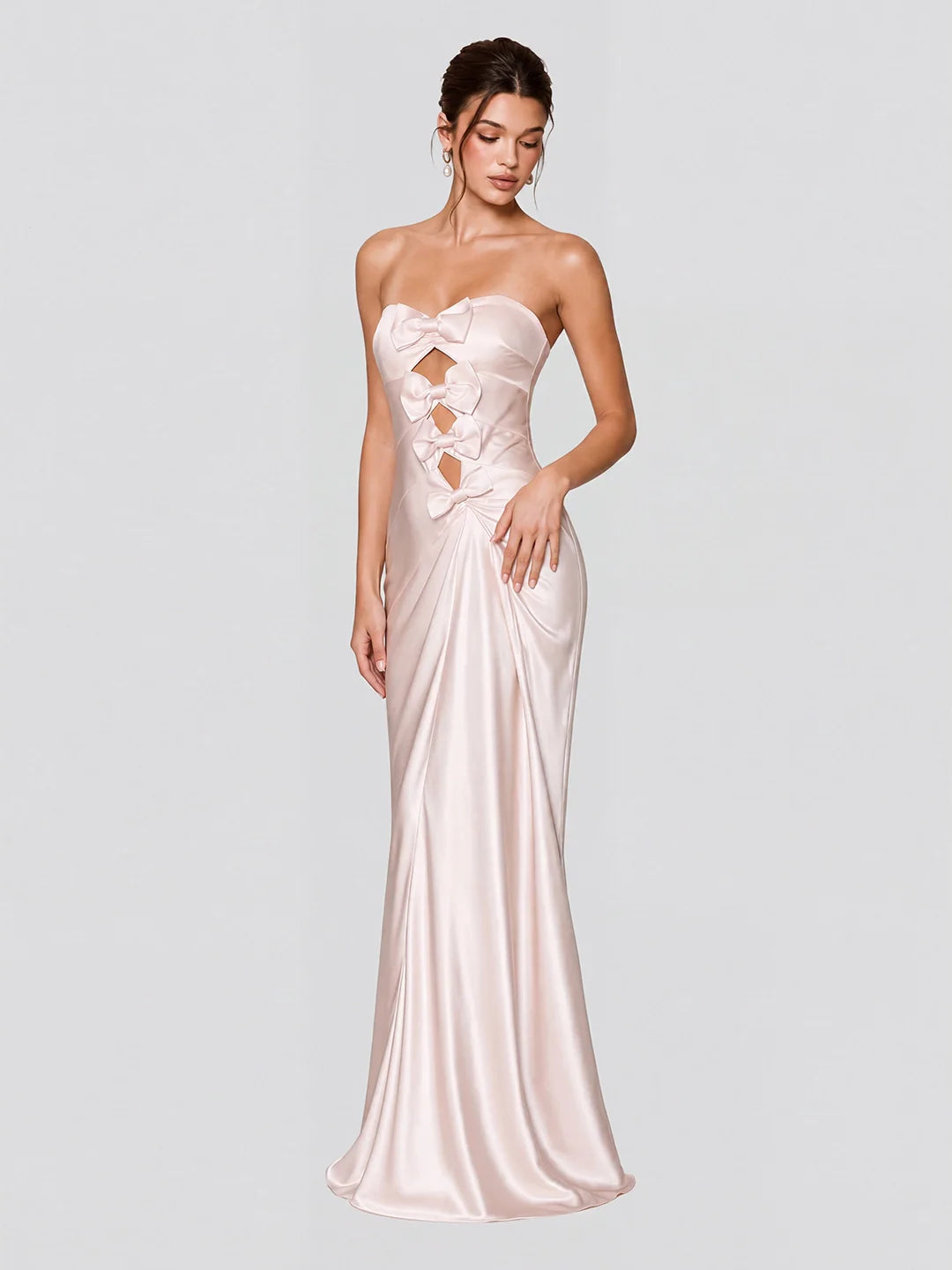 Satin Maxi Dress with Cut-Out Bows