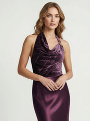 Silken Shadow Velvet & Satin Halter-Neck Maxi Dress