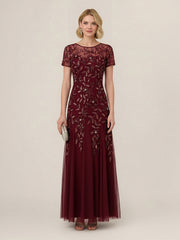 Sophisticated Hand-Beaded Floral Godet Gown