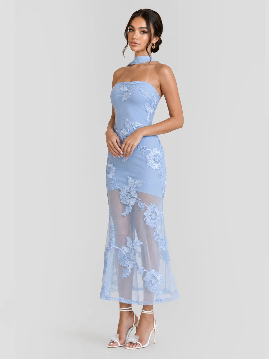 Strapless Embellished Floral Maxi Dress