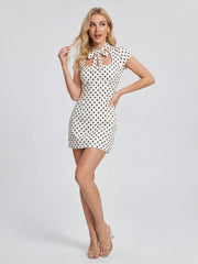 Sweet Bow Cut-out Neckline Polka Dot Mini Dress