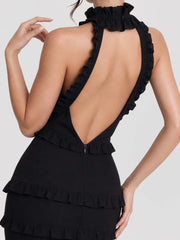 Tiered Ruffle Halterneck Maxi Dress