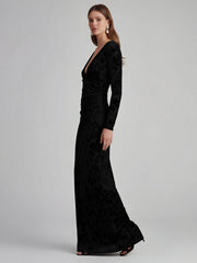 Velvet Burnout Long Sleeve Gown