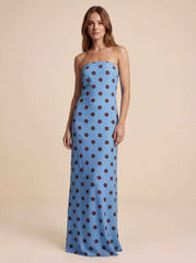 Strapless chiffon polka dot dress