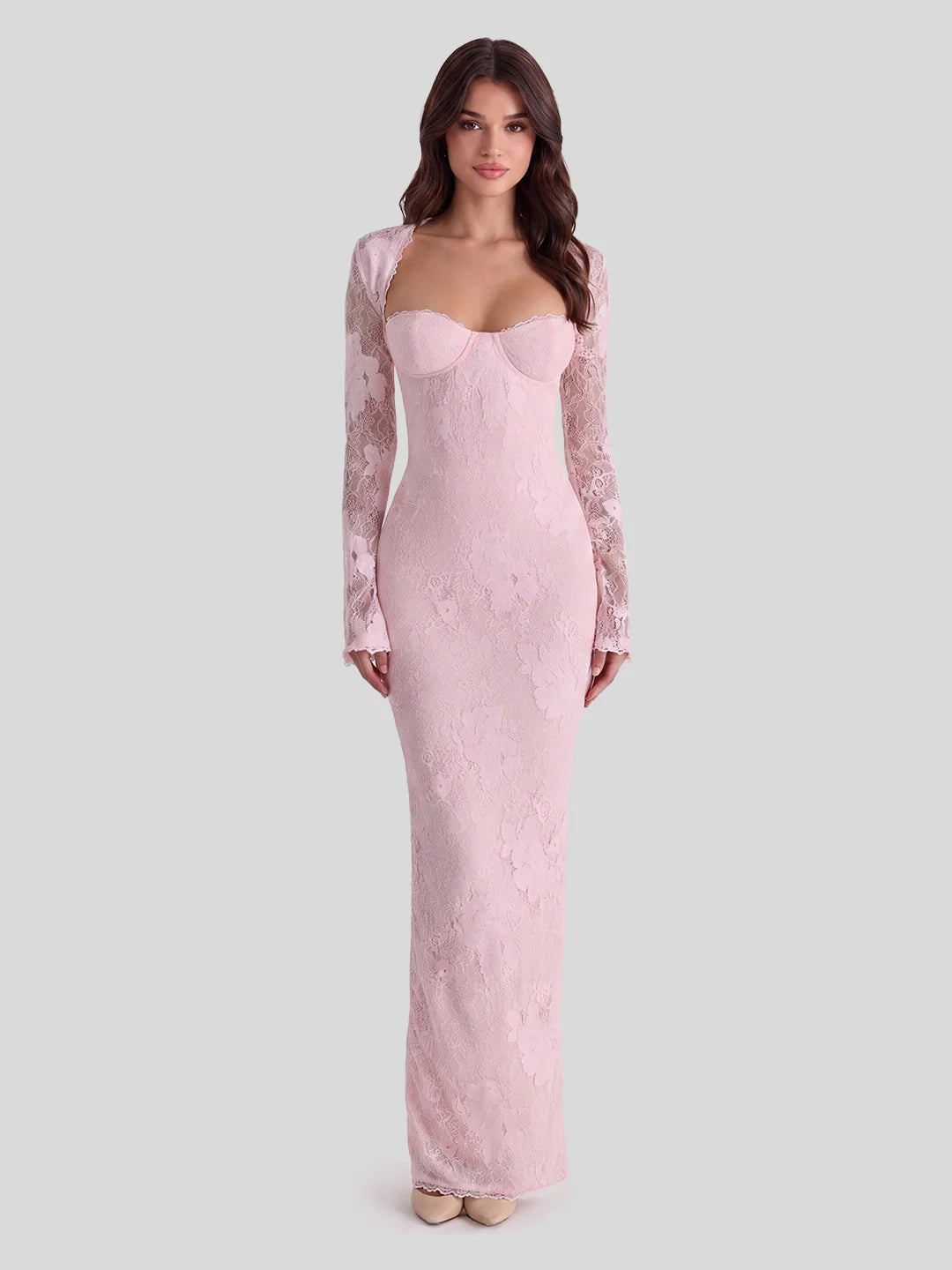 Floral Lace Mermaid Gown with Corseted Bodice