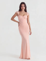 Mesh Ruched Silhouette Maxi Dress